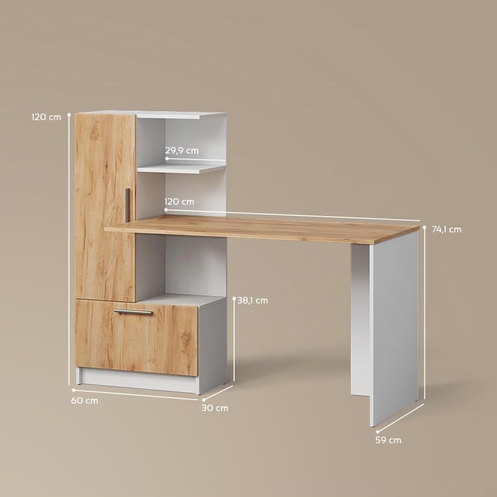 Livinity Escritorio Lorena, Roble Blanco/Dorado, 150 x 120.1 cm
