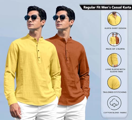 Image of Zombom Men's Kurta || Chinese Collar Long Sleeves || Straight Hip Length Kurtas || Short Kurta for Men || for Festival || Function || Occasion Wear Fancy Kurta for || Best Gifts for Men