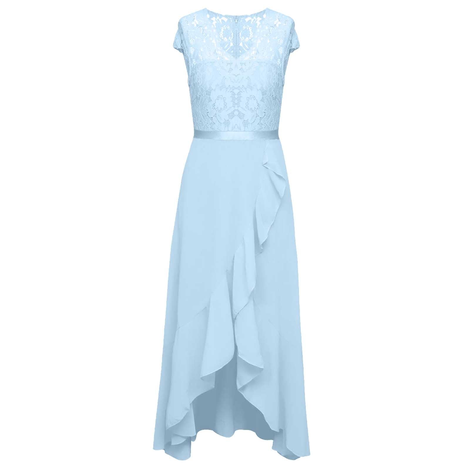 Vestido de Mujer con Escote en V, para invitadas de Boda, con Encaje Floral Alto y bajo, para cóctel, Formal, para Dama de Honor