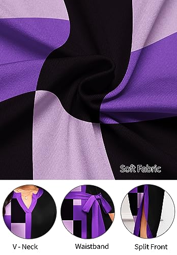 Nmoder Maxi Dress for Women Long Church Cocktail Casual Dresses Colorblock Front Split 3/4 Sleeve V Neck Pencil Dress4