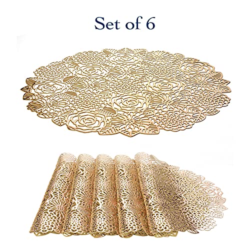 Vudeco Gold Placemats Set Of 6 Elegant Gold Round Placemats Fancy Gold Charger Dining Table Decorative Table Mats Set Of 6 Fall Place Mats Table Mats Round Vinyl Placemats Place Mats Indoor Set Of 6 #TOP1