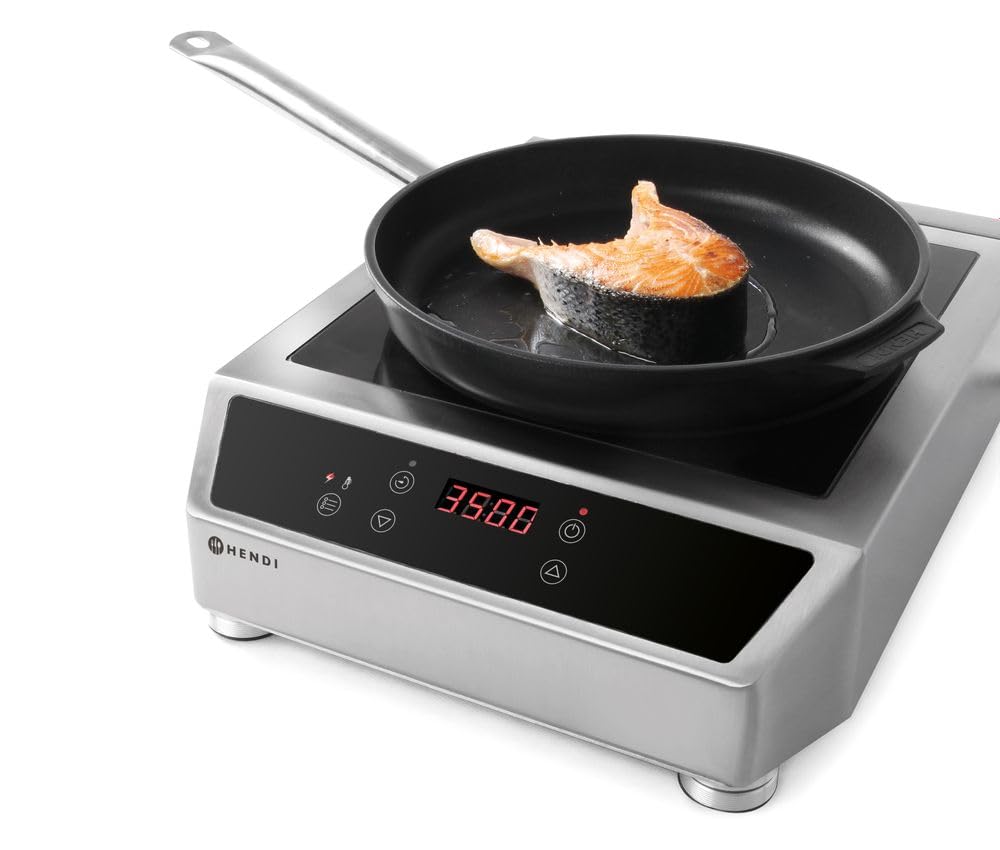 HENDI Plaque de cuisson à induction de table professionnelle, commande tactile, 60-240°C, 230V, 3500W, 342x431x(H)116mm, acier inoxydable