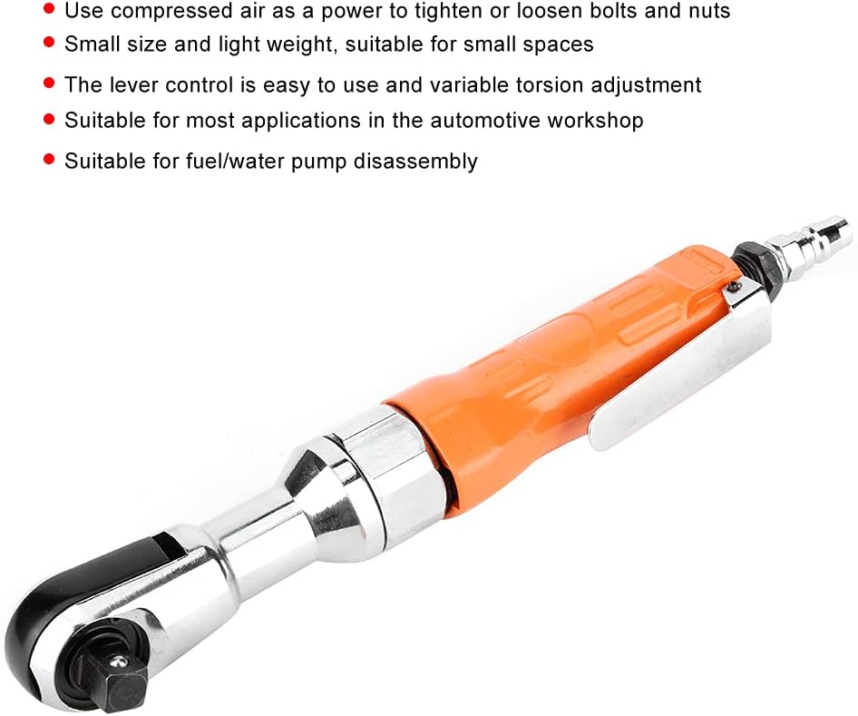 1/2in Pneumatic Ratchet Wrench, Air Powered Ratchet Wrench with 69N.M High Torque, Compact Ergonomic Air Hand Tool for Automotive Repair, Includes 3mm Chuck for Tight