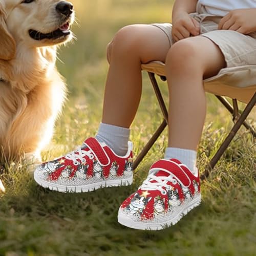 Kids Sneakers for Boys Girls Running Tennis Shoes Lightweight Breathable Sport Athletic Christmas Cats Pattern White Sole3