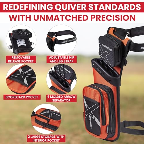 Legend XR430 Premium Field Quiver for Arrows - Right-Handed Hip Arrow Quiver with Removable Release Pocket, Durable Archery Quiver with Tools & Accessories Compartment, Arrow Holder