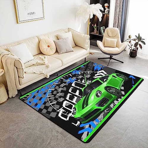 Race Car Area Rug 150x200cm Speed Sports Car Living Room Rugs Extreme Sports Decorative Rug Automobile Indoor Floor Mat Cool Car Green Black Black Accent Rug