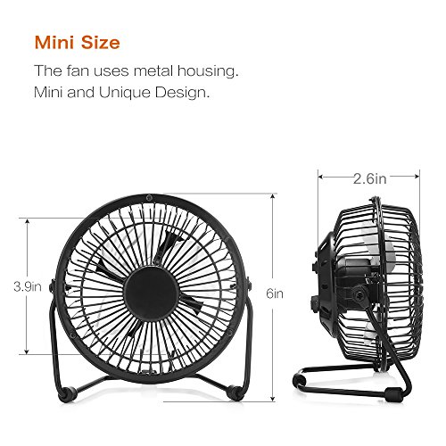 Image of 4'' USB Desk Personal Fan, Metal Design, Quiet Portable Mini Table Fan with One Setting, Small Portable and Lightweight Personal Fan Perfect for Use in Home, Office, Desktop, Camping or Travel.Black