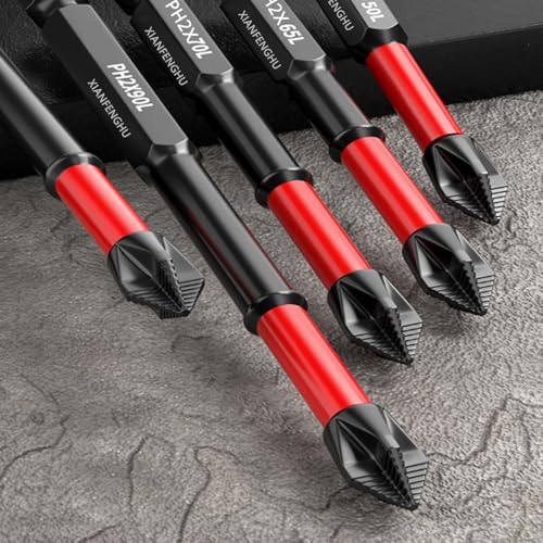 High Magnetic Screwdriver Drill Bits Set, Magnetic Phillips Bit 6" TS2 Anti-Slip Phillips Head Bits, 1/4" Hex Shank PH2 Bit Batch Head. (5PCS)