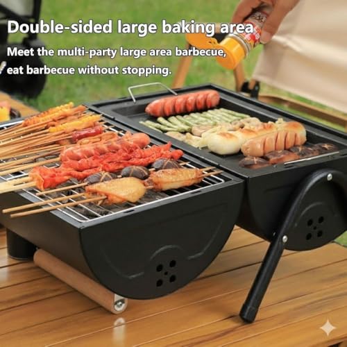 Image of Chimney BBQ Grill Set for Home & Outdoor Use | Foldable Charcoal drum With Charcoal Tray & food grill | Barrel Shaped Tandoori bbq grill stand (Black)
