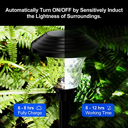 Balhvit Glass Solar Lights Outdoor, 4 Pack Super Bright Solar Pathway Lights, Up to 12 Hrs Long Last Auto On/Off Garden Lights Solar Powered Waterproof, Stainless Steel LED Landscape Lighting for Yard