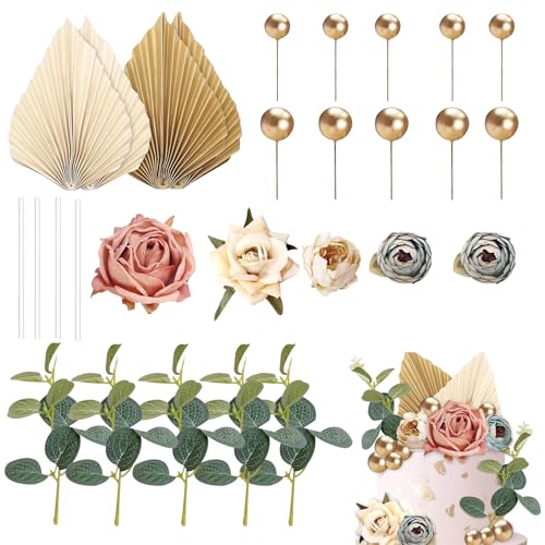【Contenuto della confezione】Riceverete 28 Decorazioni Torta Compleanno, tra cui 5 x Fiori Artificiali, 4 x foglie di palma di carta, 10 x 1.5cm palline decorative per torte, 5 x foglie di eucalipto, 4 x stick, per soddisfare le vostre esigenze di decorazione quotidiana.