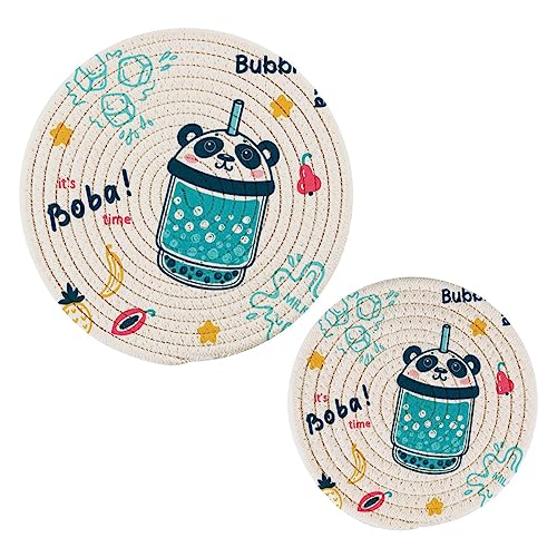 Set di 2 sottopentola da cucina in filo di cotone, eleganti sottobicchieri per piatti caldi, ciotole, caffè, presine calde, menu, poster e scarabocchi