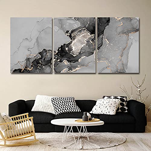 Cycoshower Wall Art Prints - Set Of 3 Panel Oil Paintings On Canvas Abstract Marble Ink Texture Phnom Penh Black White Chinese Style Wall Decor For Home Living Room Bedroom #TOP4
