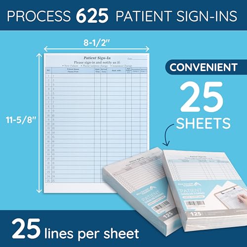 Image of Blue Summit 25 Patient Sign in Sheets HIPAA Compliant Peel Off, Privacy Sign in Sheets for Doctors Office, Carbon Copy 3 Part Forms with Peel Off Adhesive Labels, Blue