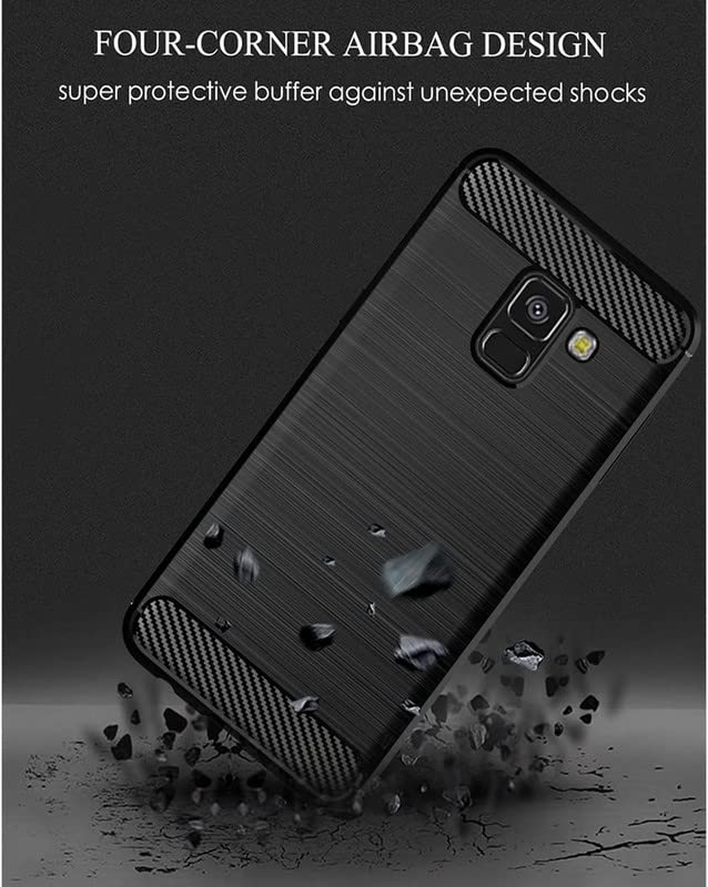 Image of NPRC Hybrid Ultra Slim Protective Case TPU Non-Slip Carbon Fiber Texture Shockproof Case Cover for Samsung Galaxy A8 2018 - Black