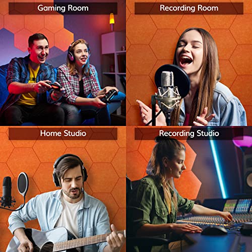Image of Self-adhesive Hexagon Acoustic Panels 12 Pack, TONOR 12 inchx 10 inchx 0.4 inch High Density Sound Proof Panels Tiles for Walls, Absorbing Noise and Eliminating Echoes Acoustic Foam for Home Studio Orange