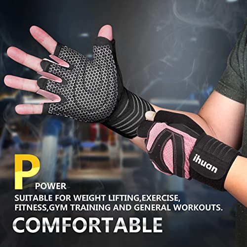 Ihuan Ventilated Weight Lifting Gym Workout Gloves Full Finger With Wrist Wrap Support For Men & Women, Full Palm Protection, For Weightlifting, Training, Fitness, Hanging, Pull Ups (Pink, Xs) #TOP2