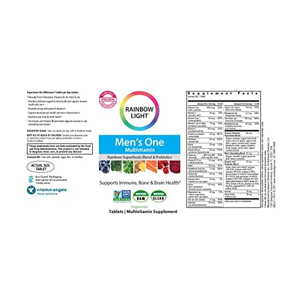 Rainbow-Light-Mens-One-Daily-High-Potency-Multivitamin-for-Immune-Support-with-Vitamin-C-D-Zinc-90-Tablets-Non-GMO-Vegetarian-Gluten-Free-3-Month-Supply Rainbow Light Mens One Multivitamin, Men's Daily Multivitamin Provides High-Potency Immune Support, With Vitamin C, Vitamin D and Zinc, Vegetarian, 90 Count