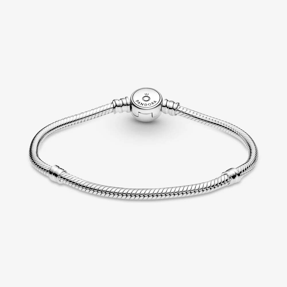 PANDORA Bracciale con maglia snake e chiusura a disco blu scintillante, in argento sterling