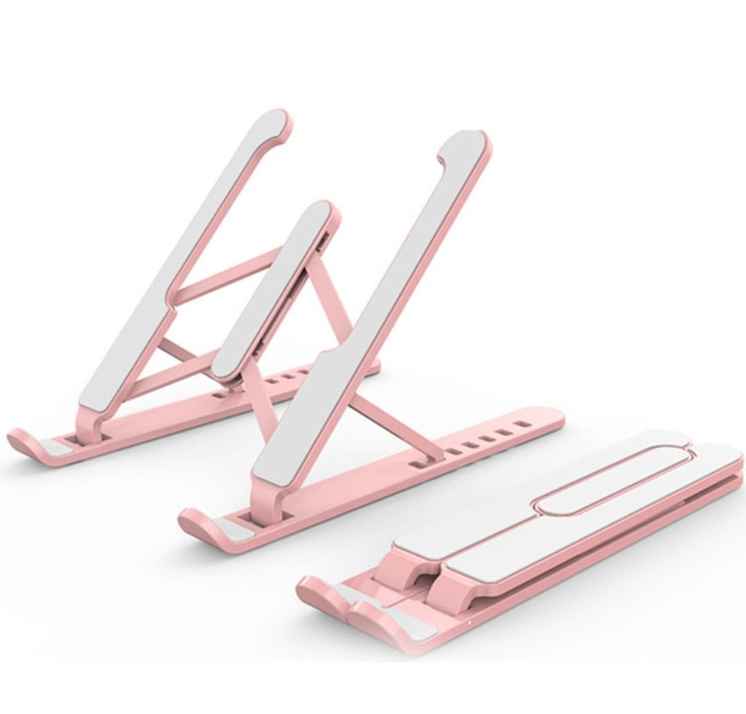 Laptop Stand for Desk, Adjustable Laptop Riser ABS+Silicone Foldable Portable Notebook Holder, Ventilated Cooling Notebook Mount Computer Stand (Pink)-image-46