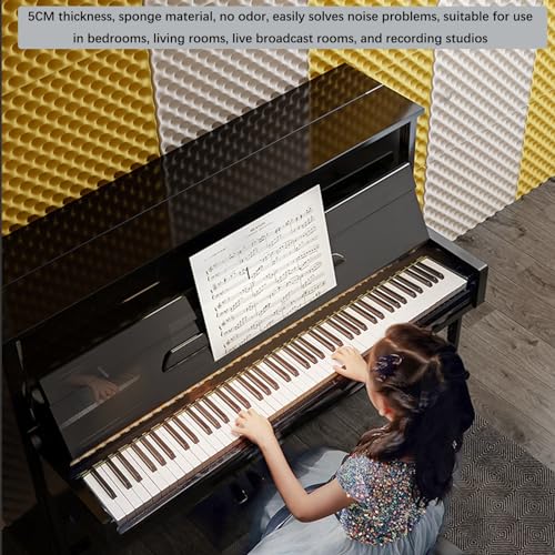 Paneles de espuma acústica autoadhesiva para aislamiento de sonido, tratamientos acústicos para estudio de grabación, algodón absorbente de sonido, acolchado a prueba de ruido para oficina en casa, escuela (Amarillo 1x3M) miniatura 4