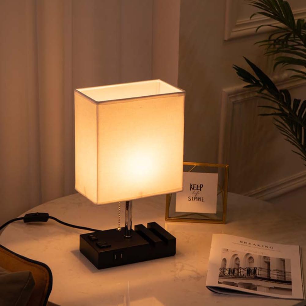 Lampa stołowa z funkcją ładowania, złącze USB A+C, lampki biurkowe, lampki do czytania, abażur lniany, metalowa podstawa, lampki nocne z włącznikiem, sypialnia, salon, biała