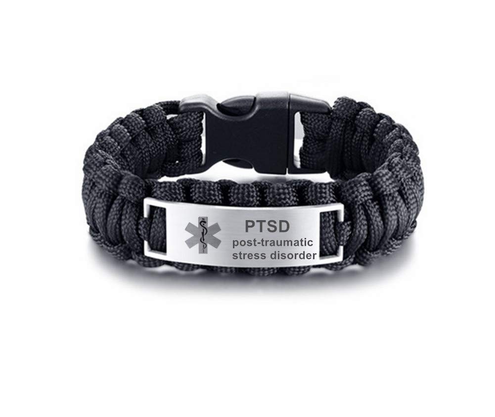 LiFashion LF Mens Stainless Steel PACEMAKER Medical Alert Outdoor Black Rope Paracord Survival Medical ID Bracelet Sos Emergency Cuff Bracelets for Adult Hiking Camping Hunting Activities