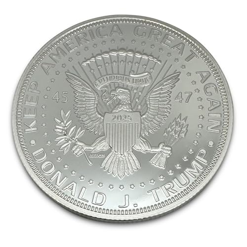 Image of President Donald J. Trump 2025 Silver American Eagle Challenge Coin with Certificate of Authenticity, Oval Office, Trump Coin Collectors Souvenir, Silver Plated, 38mm x 2mm in Protective case