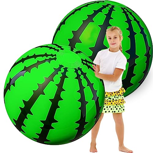 Tcvents Large Beach Ball 2 Pack- Inflatable Sports Ball Pool Toys Watermelon Balls 26″, Floating Watermelon Beach Balls for Kids and Adults Summer Toys Pool Party Decorations 21″ After Inflated
