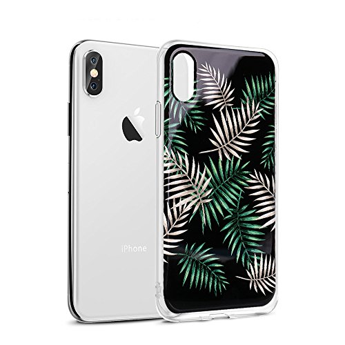 AnsTOP Slim Shockproof Clear Floral Pattern Soft Flexible TPU Bumper [Supports Wireless Charging] Transparent Protective Cover for iPhone Xs (2018)