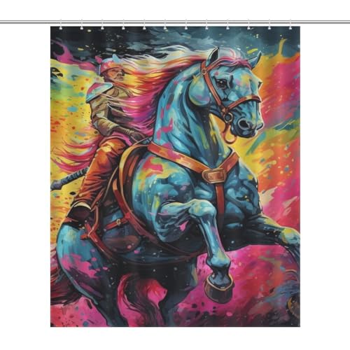 Rideau de douche imperméable tissu polyester motif cheval pour salle de bains 152x183 - 7