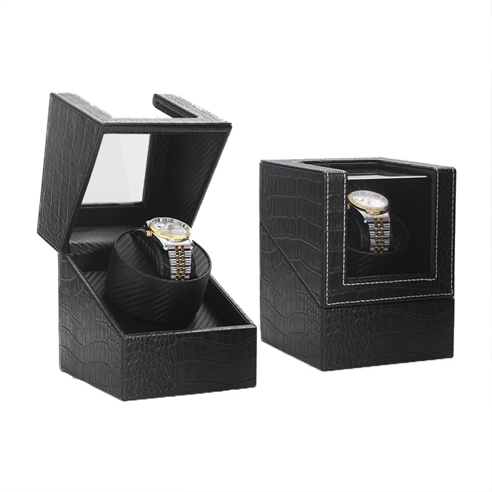 Caricatore Automatico for Orologio Singolo for Rolex e Altri Orologi di Lusso - Caricatore Automatico con Motore Silenzioso, Esterno in Pelle di Struzzo Nera Premium (Color : B)