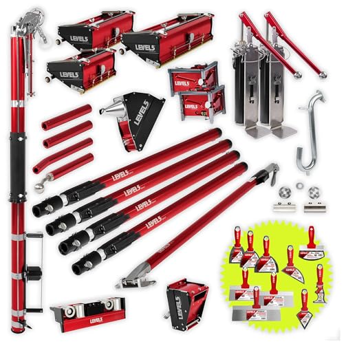 LEVEL5 Ultimate Drywall Taping and Finishing Set | Automatic Taper, Flat Boxes, Angle Heads, 7” Corner Applicator Box, Corner Roller, Extendable Handles, Nail Spotter, Pump, Gooseneck | 4-617
