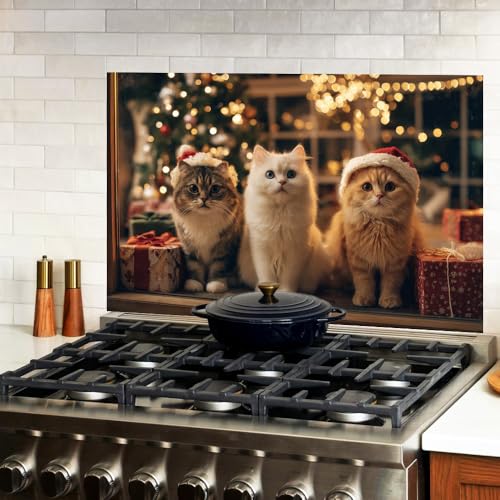 Image of Christmas Cats Santa Hat Backsplash Peel and Stick, 35.4x23.6 in