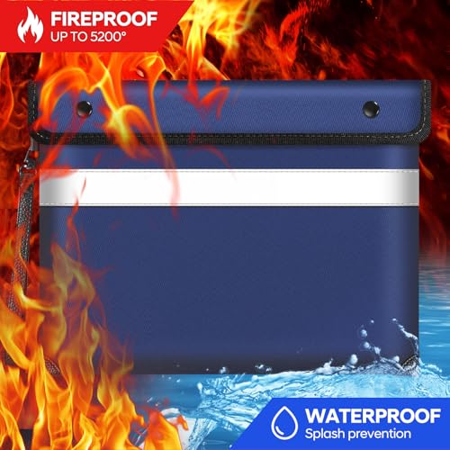 Image of Fireproof Bag Dual Reflective Strips, Waterproof Zipper, 5200F Heat | Fireproof Waterproof Bag, 13.9x10.6 Inch with Hand Strap for Cash, Documents, Jewelry & Valuables at Home, Office or Travel