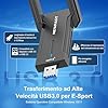 NEWFAST 5400Mbps Chiavetta WiFi per PC Fisso, USB WiFi 6E Antenna WiFi USB Tri-Band 6/5/2,4GHz Chiavetta WiFi 6 Supporta Windows 11/10, USB3.0, OFDMA, MU-Mimo, WPA3 (NF-U353)