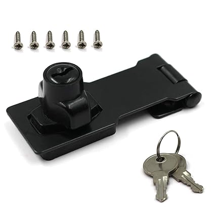 1Pack Safety Hasp with Lock 3x 1-1/4Keyed Hasp Locks Twist Knob Keyed Locking Hasp for Small Doors Matte Black