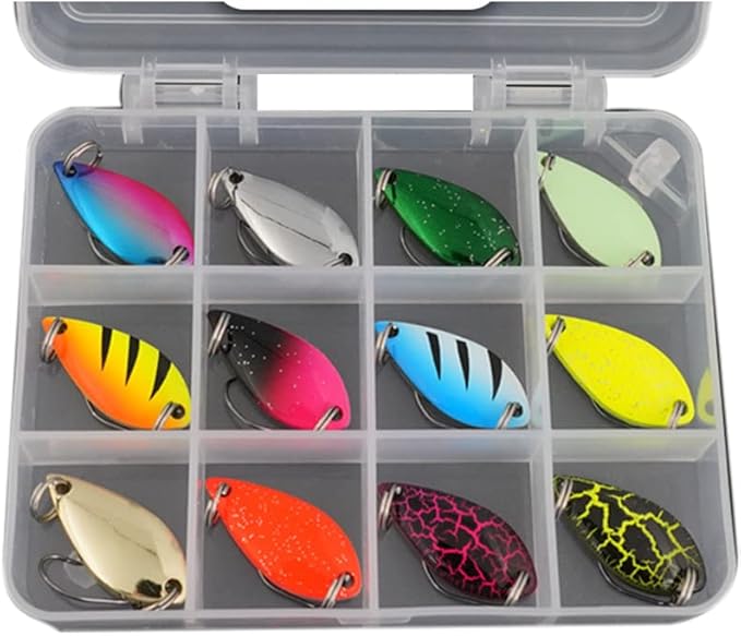 Forellen Spoon Set Forellenköder 2,5g, Spinner Forellen Trout Blinker Angeln Spoon Angelköder mit Teilig Einzelhaken Haken Aufbewahrungsbox