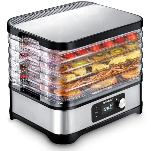 Berdsen Dörrautomat Pilztrockner Dörrgerät 5 Einlegefächer Obst Gemüse Trockner Temperaturregler 35 Bis 70 Grad 10 L Mit Umluft 24 h Timer Schwarz Silber – Bild 3