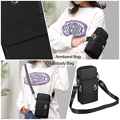 YICHEEY Nylon Cell Phone Purse Wallet Small Crossbody Phone Bag Pouch with Wrist Strap & Adjustable Shoulder Straps (Black) — view 2