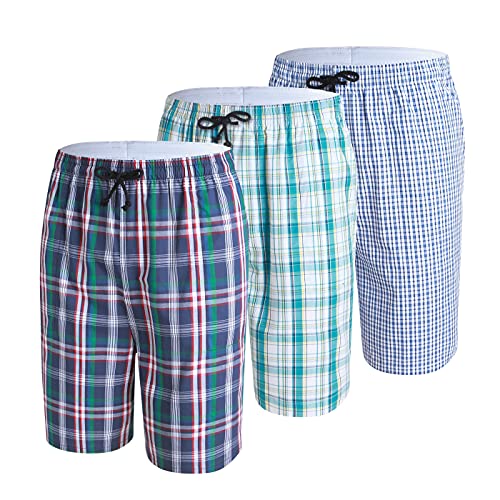 Men's Sleepwear Shorts Pajama Bottom Lounge Short Woven Plaid Button Open Fly 3Pack