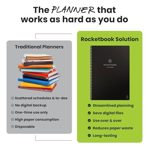 Image of Rocketbook Flex Planner, Reusable Undated Smart, Letter Size 8.5x11 in Black - Daily, Weekly, Monthly, Annual Calendar, Tasks, Goals, Scheduling, Productivity, App Connected, Erasable, Durable Cover