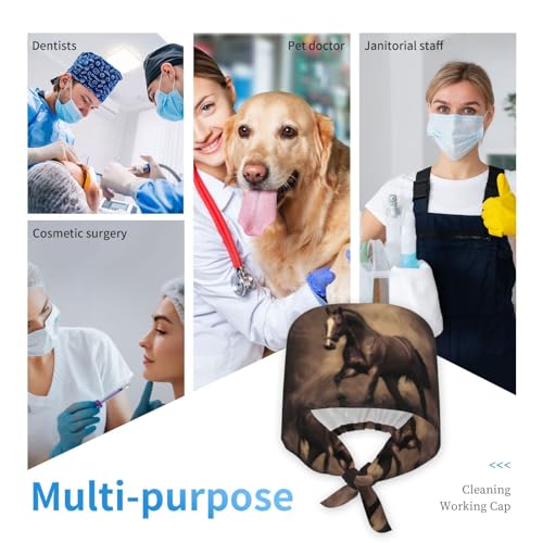 Image of Cute Pug Dog Print Working Cap Scrub Cap with Sweatband,Adjustable Fashion Bandage Tie Back Hat Headwear for Women Men