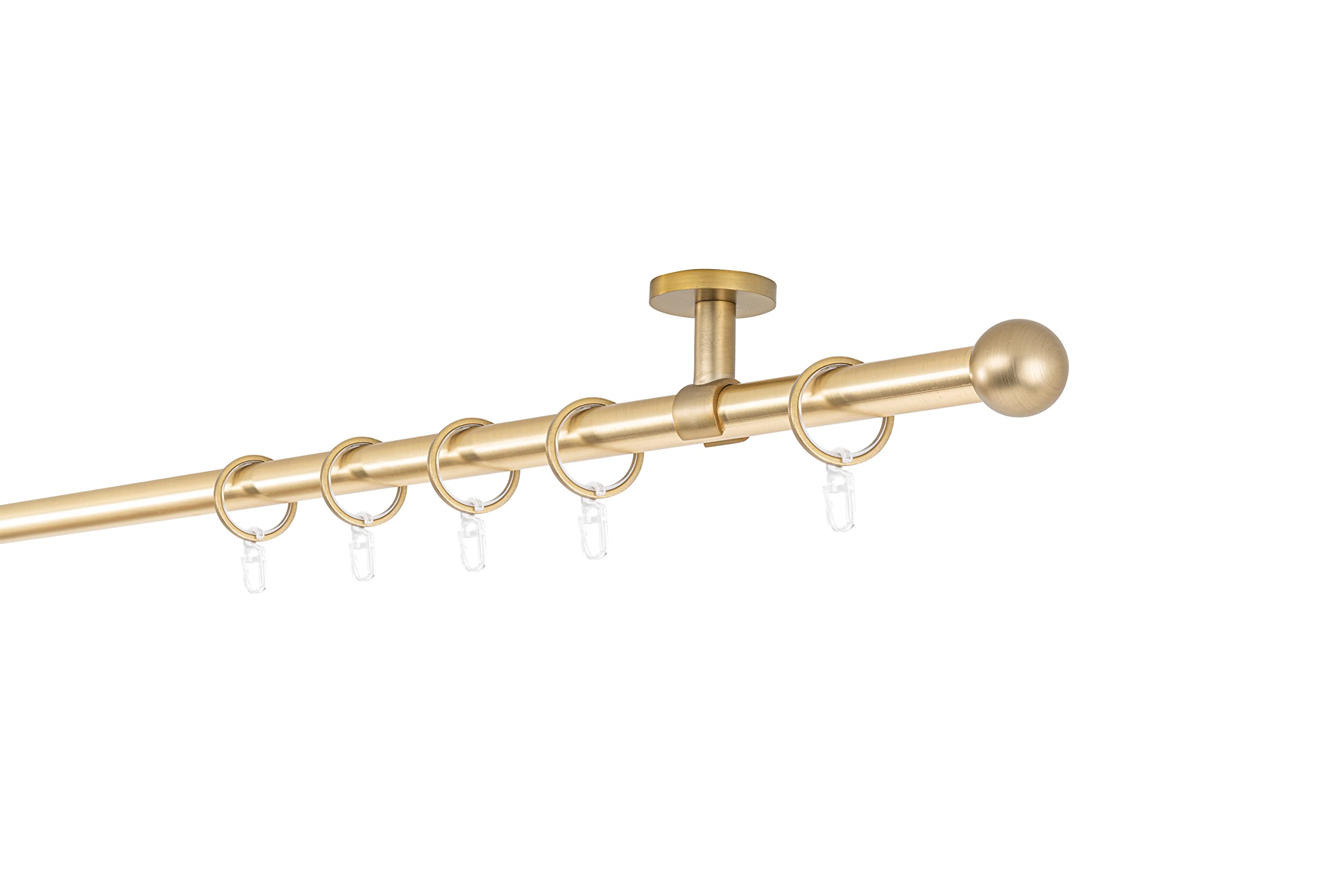 Tringle à rideau sur mesure - Boule de 20 mm - 1 voie - Supports de plafond - 4 cm - Tringle à rideau - Avec anneaux - 300 cm - Laiton mat