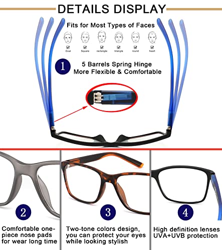 Image of Blue Light Blocking Reading Glasses for Men 4-Pack Stylish Computer Readers with Spring Hinges,Anti Glare /Eye Strain Filter UV Ray Lightweight Reader Eyeglasses,+3.0 Magnification Strength