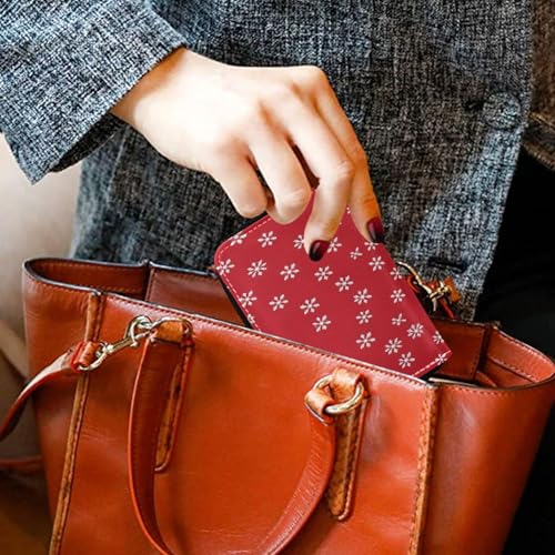 Small RFID Credit Card Holder Wallet with Zipper, Leather Wallet Case for Women White Snowflakes4
