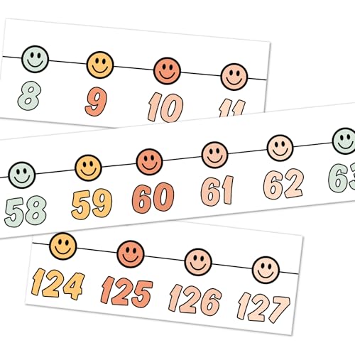 Image of Whaline 32 Pcs Boho Number Line Bulletin Board Colorful Smile Face Number Line Boarder Strips Math Borders for Home Back to School Classroom Wall Decor