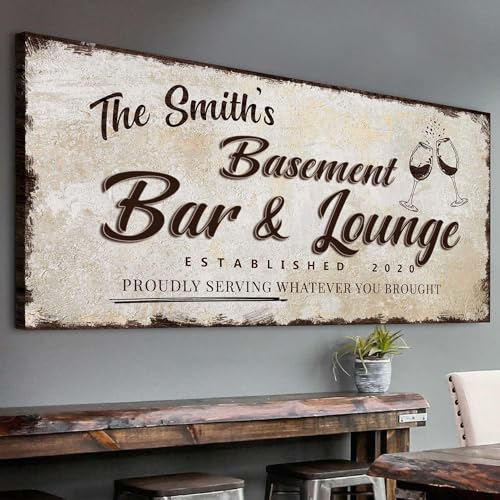 Tailored Canvases Bar Sign Custom Decor - Basement Bar and Lounge Proudly Serving Whatever You Brought - Canvas Wall Art Printable Personalized for Man Cave, Kitchen,Pub & Diner - Rustic Light , 60x30in