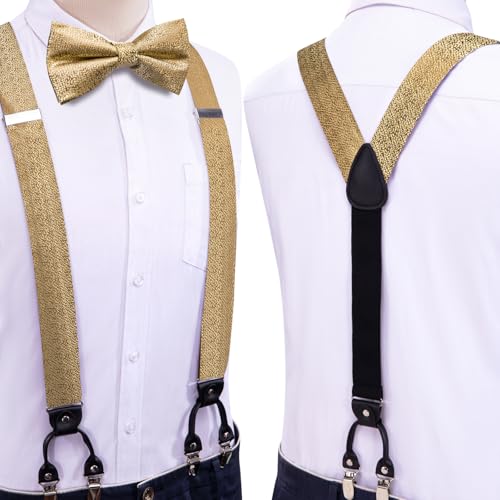 Image of Dubulle Suspender and Bow Tie for Men Paisley Solid Mens Suit Braces Pretied Bowtie and Handkerchief Cufflinks Formal Wedding