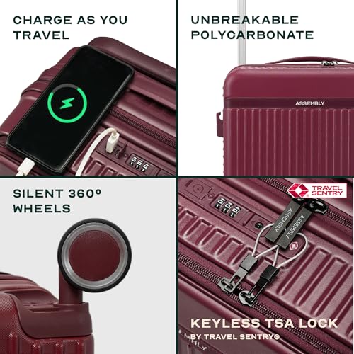 Image of Assembly Cabin Suitcase with External Laptop Pocket up to 15.6'' & 8 Spinner Wheels, Premium Polycarbonate Hard Shell Carry On Luggage for Adventure Travel, Red, 20-Inch